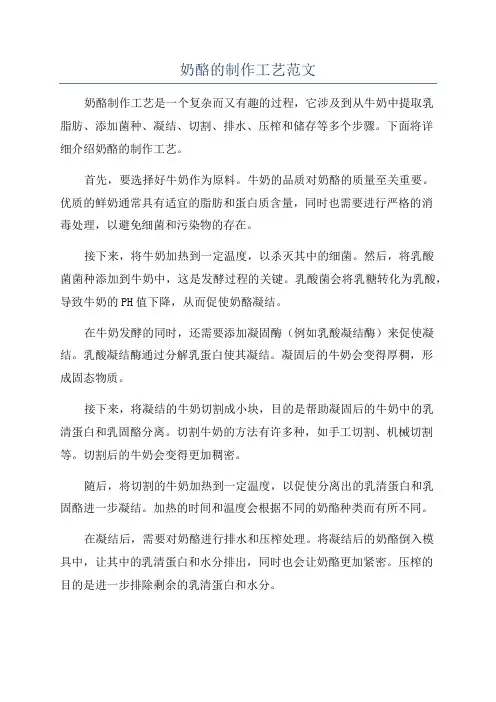 奶酪的制作工艺范文