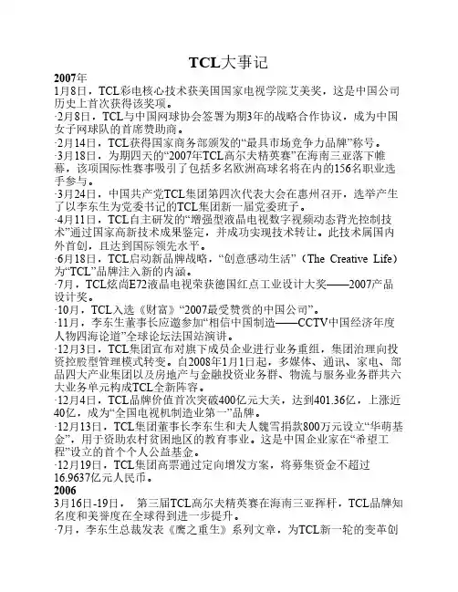 TCL 大事记