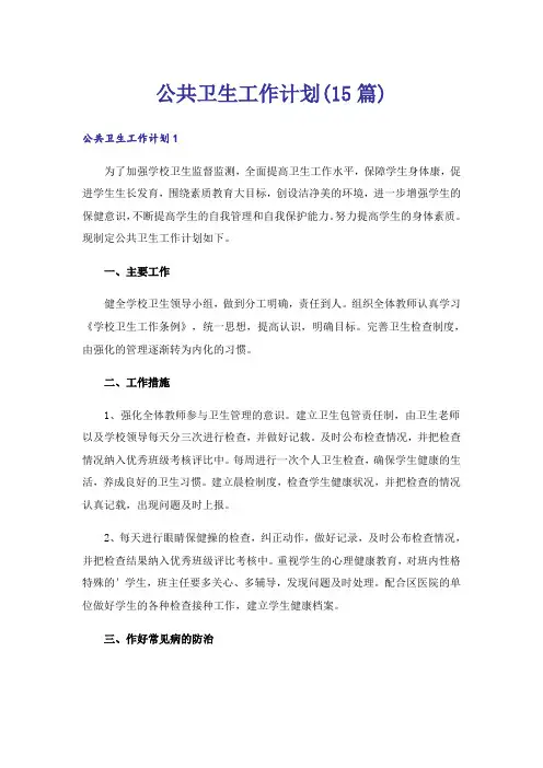 公共卫生工作计划(15篇)