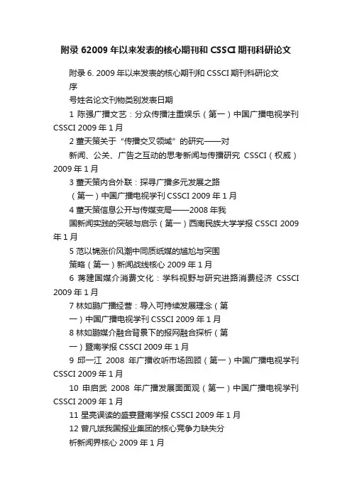 附录62009年以来发表的核心期刊和CSSCI期刊科研论文