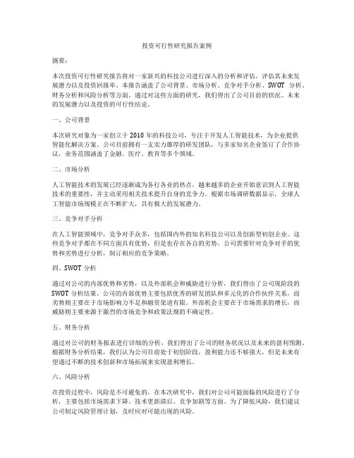 投资可行性研究报告案例