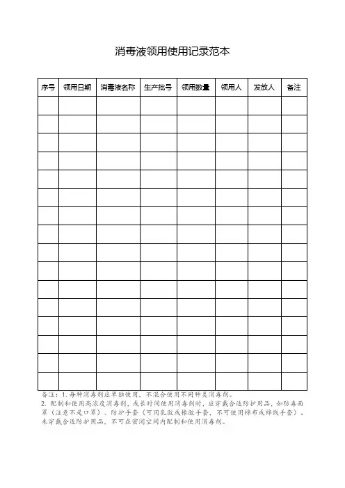 消毒液领用使用记录范本
