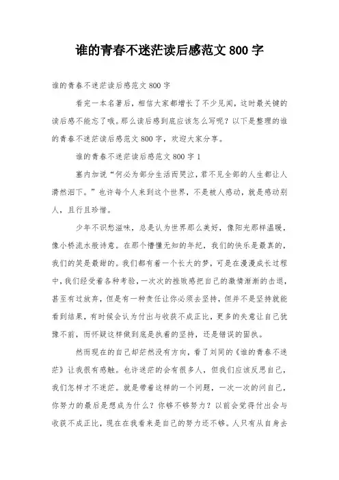 谁的青春不迷茫读后感范文800字