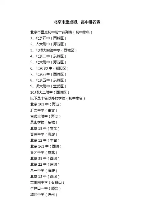 北京市重点初、高中排名表