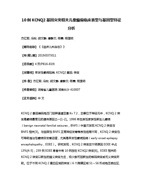 10例KCNQ2基因突变相关儿童癫痫临床表型与基因型特征分析