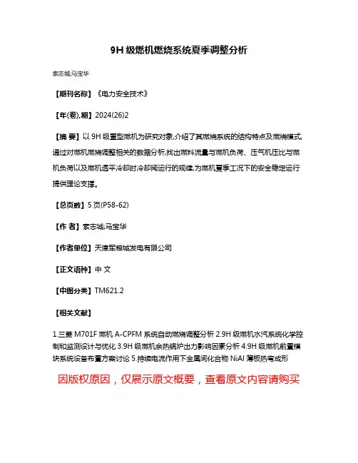 9H级燃机燃烧系统夏季调整分析