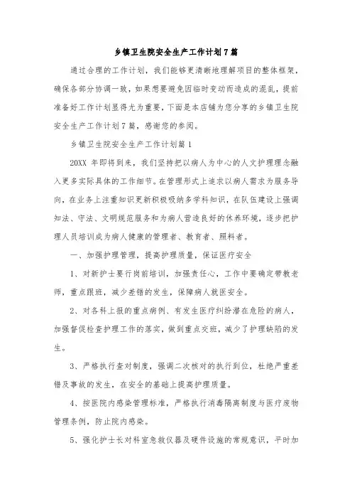 乡镇卫生院安全生产工作计划7篇