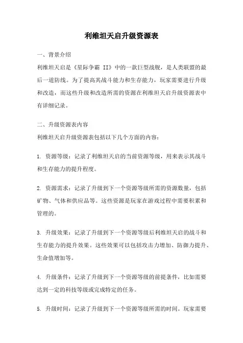 利维坦天启升级资源表