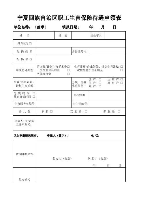 职工生育保险待遇申领表