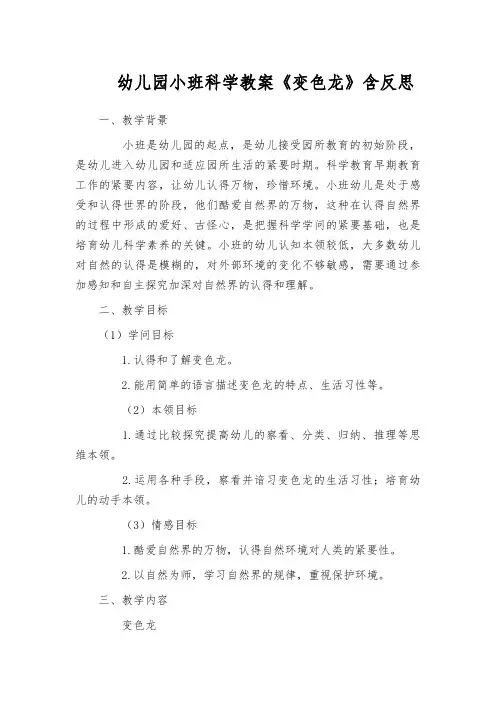 幼儿园小班科学教案《变色龙》含反思