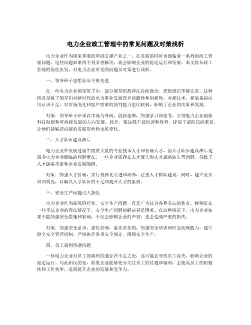 电力企业政工管理中的常见问题及对策浅析