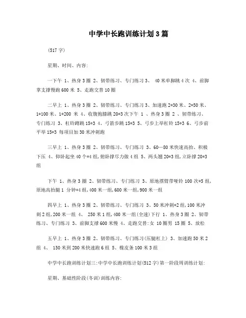 中学中长跑训练计划3篇