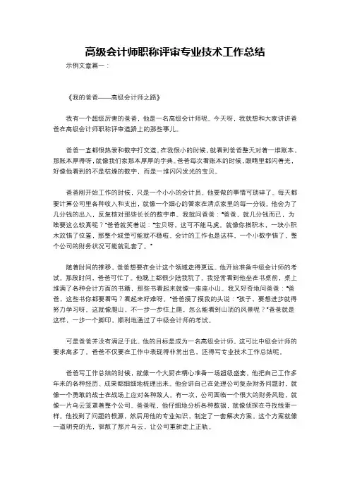 高级会计师职称评审专业技术工作总结