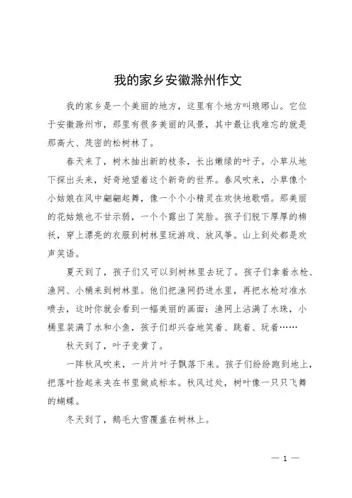 我的家乡安徽滁州作文