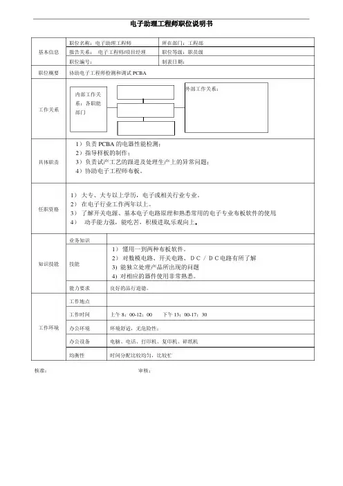 助理电子工程师职位说明
