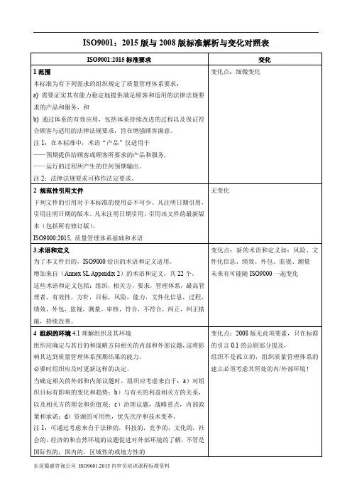 ISO9001：2015版与2008版标准解析与变化对照表