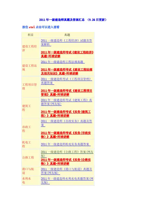 2011年一级建造师真题及答案汇总