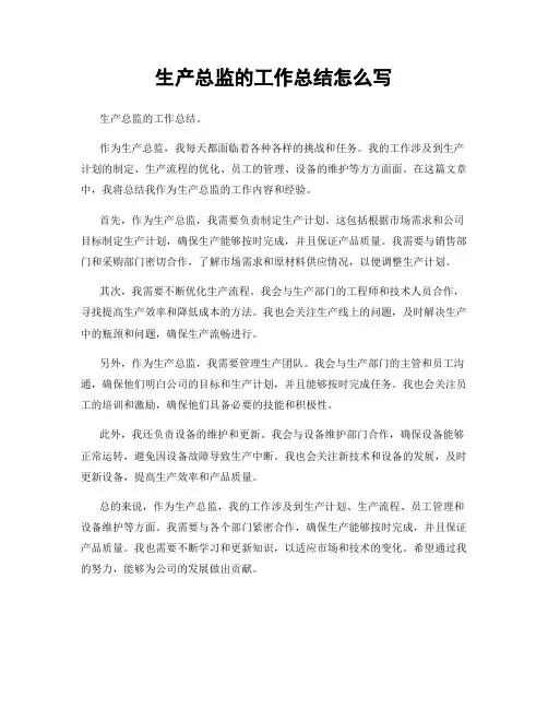 生产总监的工作总结怎么写