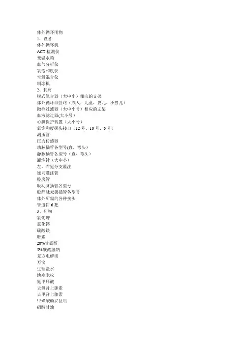 体外循环设备耗材和药物
