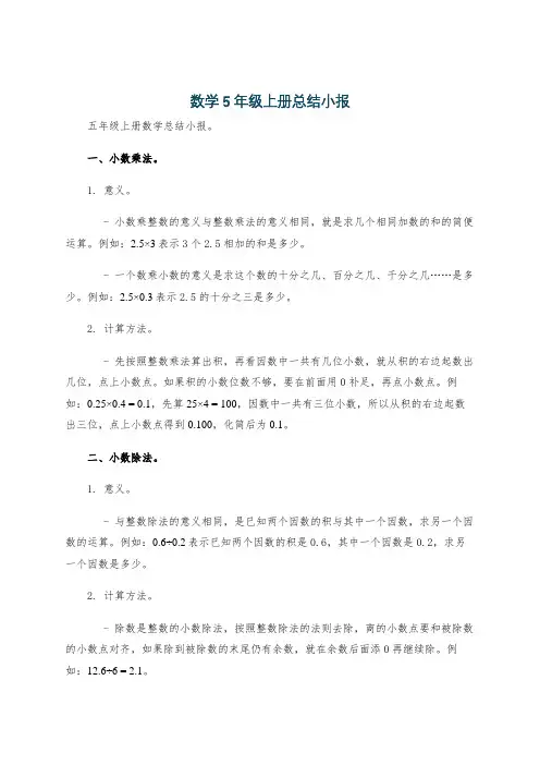 数学5年级上册总结小报
