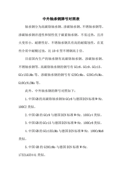 中外轴承钢牌号对照表