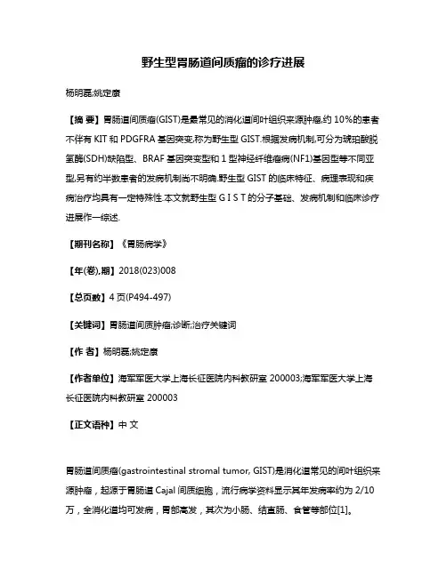 野生型胃肠道间质瘤的诊疗进展