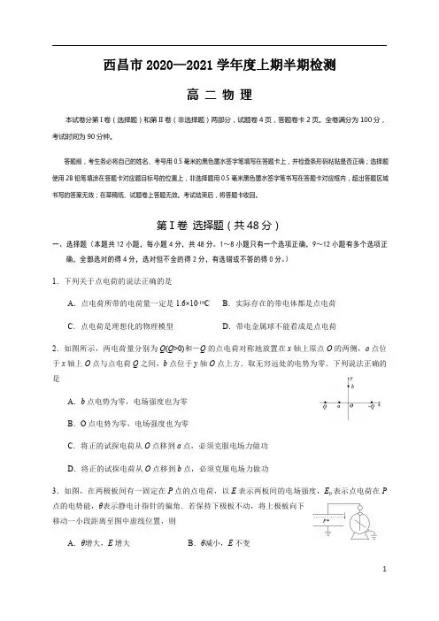 四川省西昌市2020-2021学年高二上学期期中考试物理试题含答案
