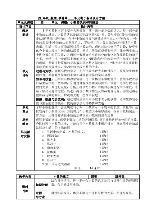 【159页精品】北师大版四年级数学下册教案表格式教案.doc