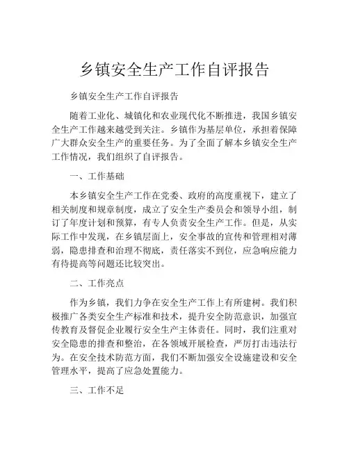 乡镇安全生产工作自评报告