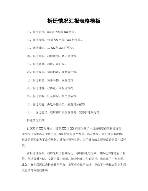 拆迁情况汇报表格模板
