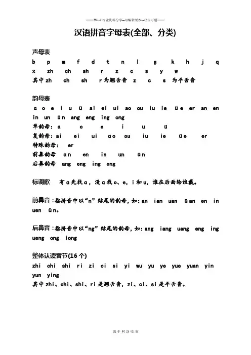汉语拼音字母表(分类)