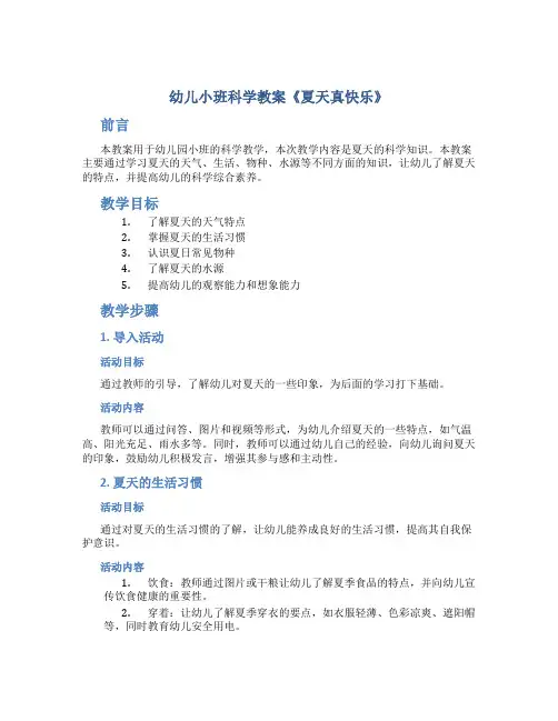 幼儿小班科学教案《夏天真快乐》