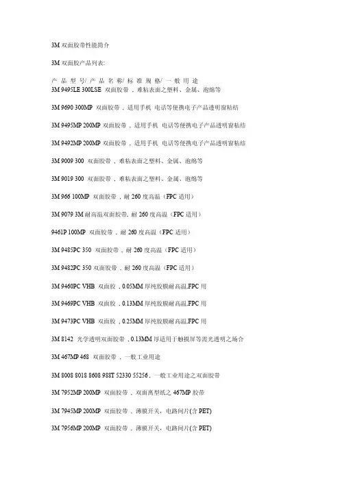 3M双面胶带性能简介