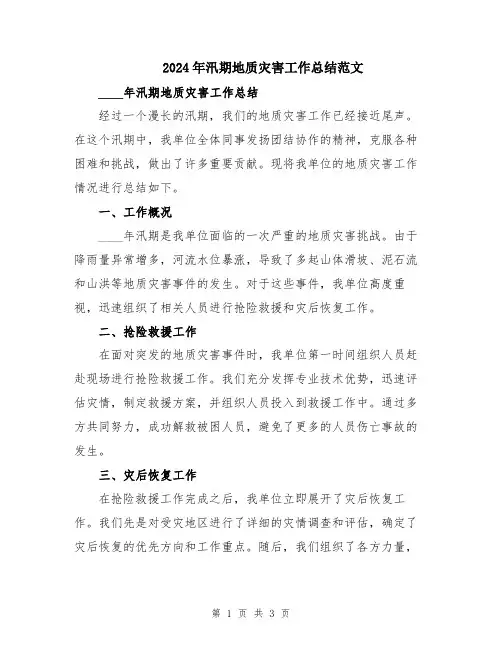 2024年汛期地质灾害工作总结范文