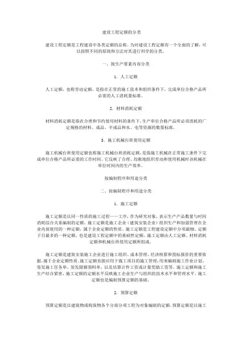 建设工程定额的分类
