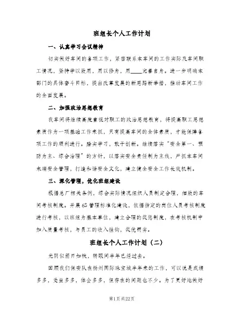 班组长个人工作计划(6篇)