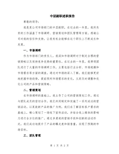 中层副职述职报告