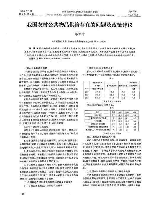 我国农村公共物品供给存在的问题及政策建议