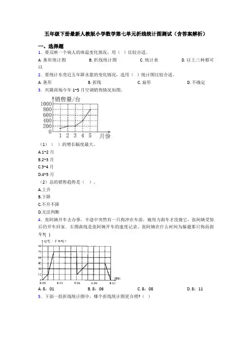 五年级下册最新人教版小学数学第七单元折线统计图测试(含答案解析)