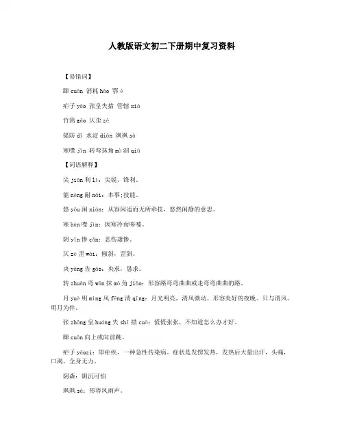 人教版语文初二下册期中复习资料