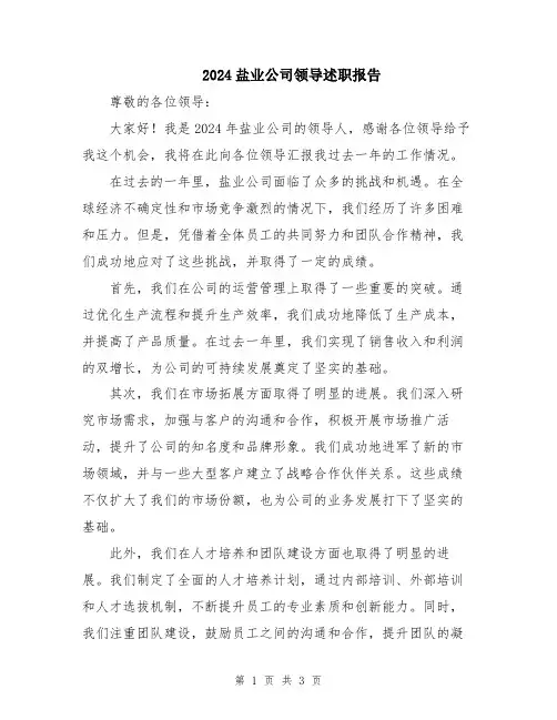 2024盐业公司领导述职报告