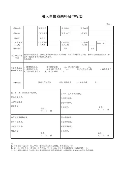 用人单位稳岗补贴申报表