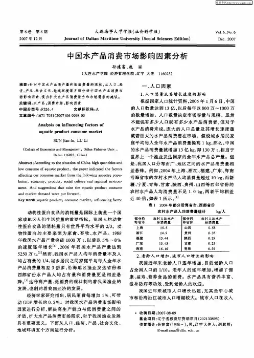 中国水产品消费市场影响因素分析