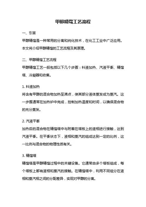 甲醇精馏工艺流程
