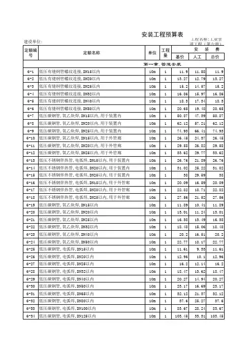 安徽2000安装定额表格版可复制
