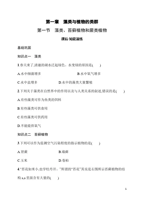 2.1.1藻类、苔藓植物和蕨类植物 同步练习(含答案)人教版(2024)生物七年级上册