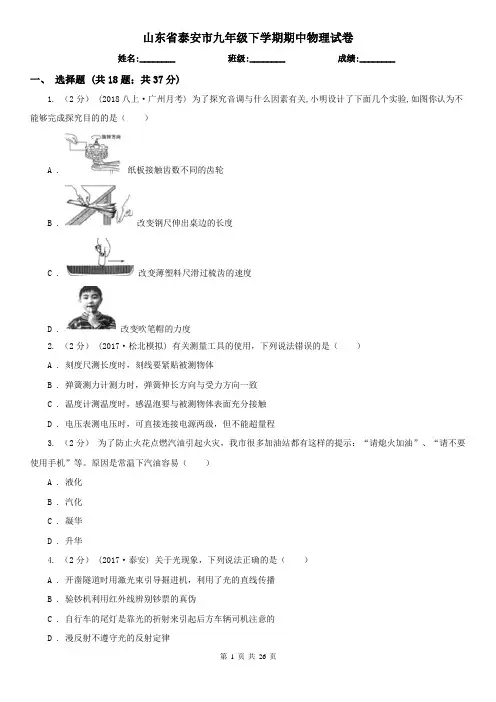 山东省泰安市九年级下学期期中物理试卷