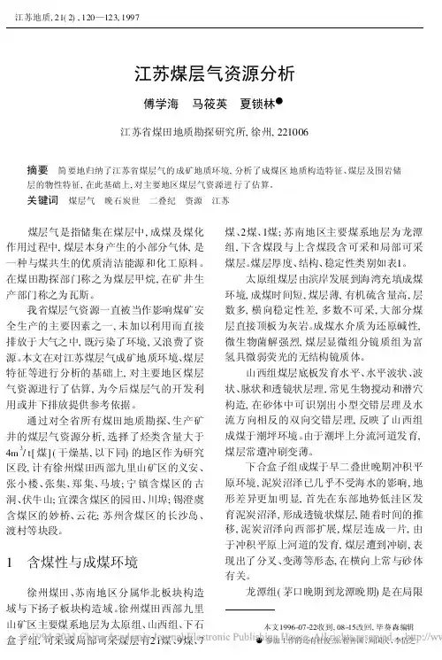 江苏煤层气资源分析