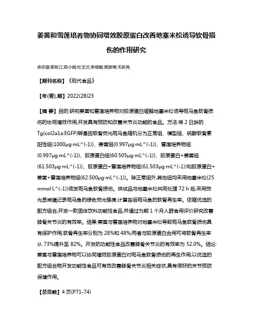 姜黄和雪莲培养物协同增效胶原蛋白改善地塞米松诱导软骨损伤的作用研究