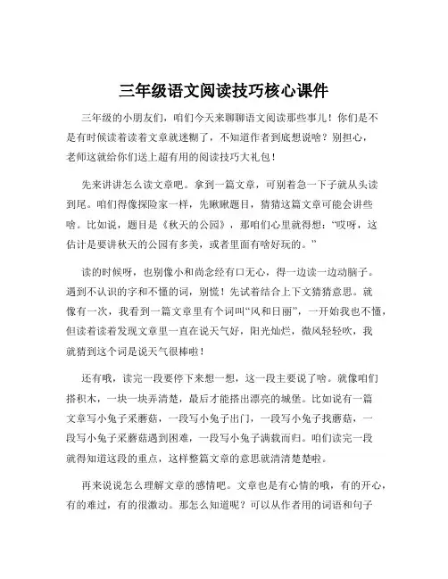 三年级语文阅读技巧核心课件